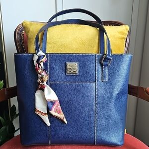 Dooney & Bourke Navy Blue Tote with Scarf Accent